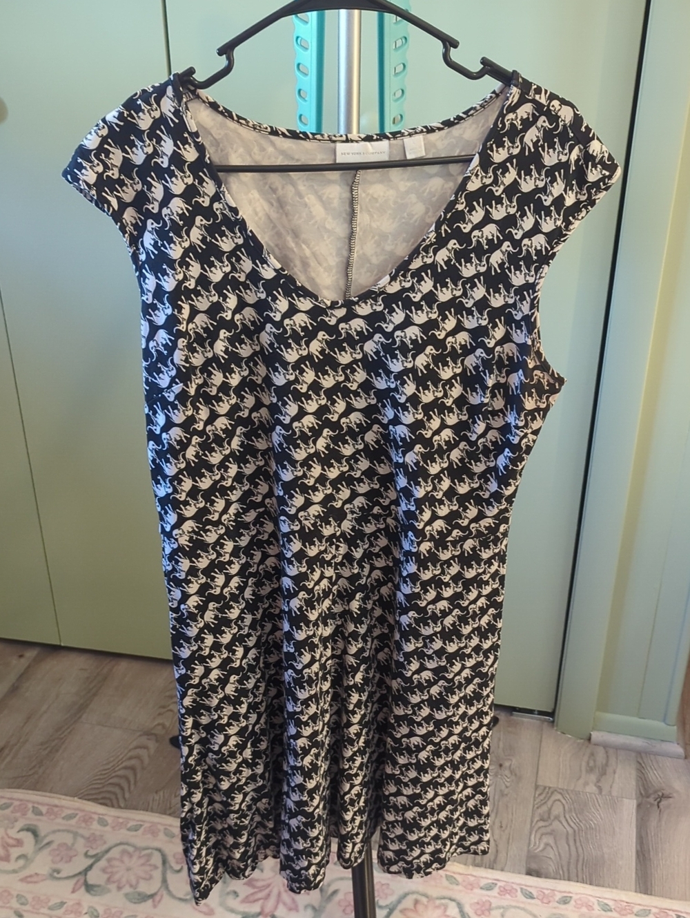 New York & Company Black and White Elephant-Pattern Midi Dress